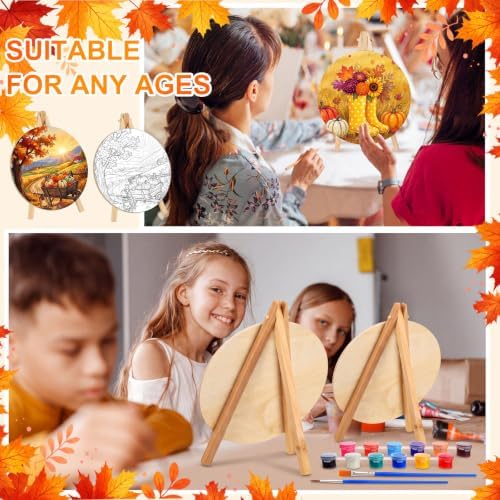 Supervitae 72 Piece Fall Round Pre Drawn Canvas Kit 5.9" Paint and Sip Kit for Adults Painting Party Pre Printed Canvas DIY with Pictures Paints Easels Brushes for Autumn Party Gifts - Image 6