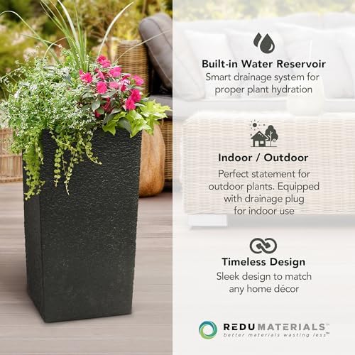 Tierra Verde Citadel Stucco Self-Watering Square Planter, Black, 13.5"x26" - Image 6