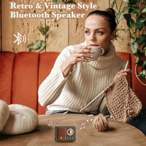 Retro Bluetooth Speaker, Wireless Mini Portable Speakers Support USB/TF Card/AUX, Vintage Radio Bluetooth Speaker for Kitchen Desk Bedroom Office Outdoor, Retro Gifts for Women Men, Green - Image 2