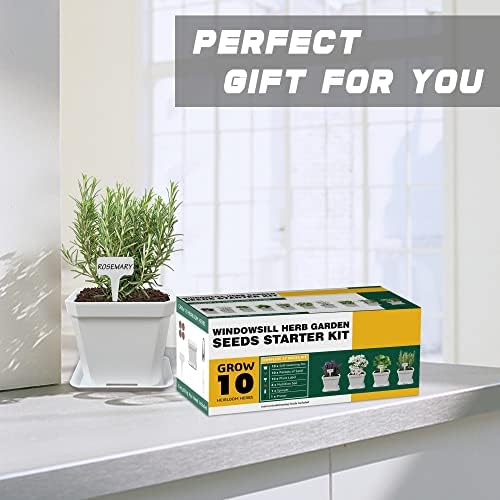 Meekear 10 Herb Seeds Garden Starter Grow Kit with White Pots, Markers, Nutritional Soil, Watering, Herb Clipper, Complete Indoor Potted Plant Growing Set for Kitchen DIY - Image 7