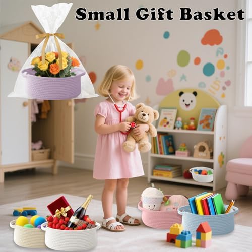 Purple Woven Rope Basket - Baby Gift Basket with Bag & Ribbon - Image 4