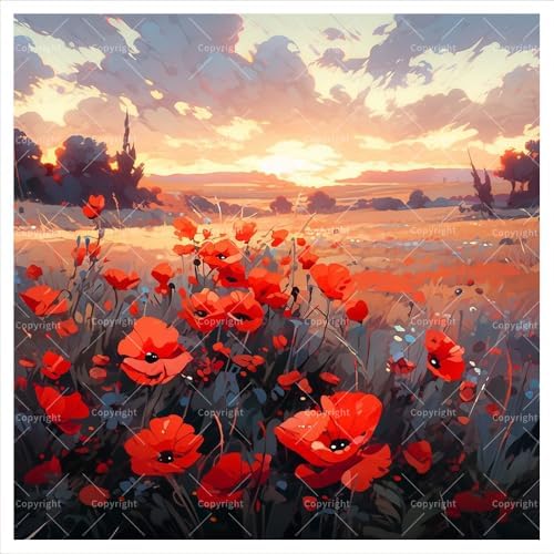 Sunset Poppy Field Digital Painting Kit for Adults - DIY Flower Landscape Oil Painting on Canvas 7.87x7.87 Inches, Framed Acrylic Paint Kit, Good for Beginners, Warm Home Decor or Gift Artwork by Unknown