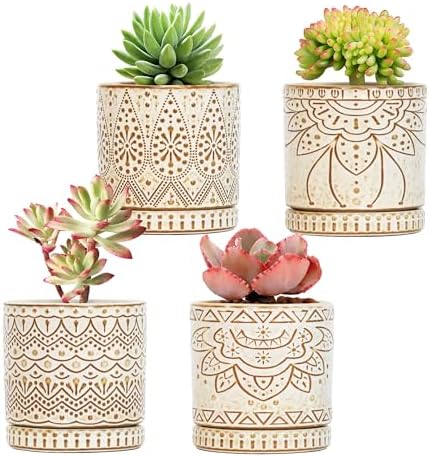 Gepege Ceramic Succulent Pots, 4 Inch Small Plant Pots with Drainage by Gepege
