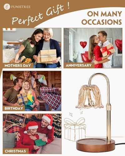 Funistree Candle Warmer Lamp, Gold Candle Lamp Warmer with Timer & Dimmer with 2 Bulbs, Christmas Birthday Gifts for Women Mom Her, House Warming Gift New Home Bedroom Decor, Height Adjustable - Image 5