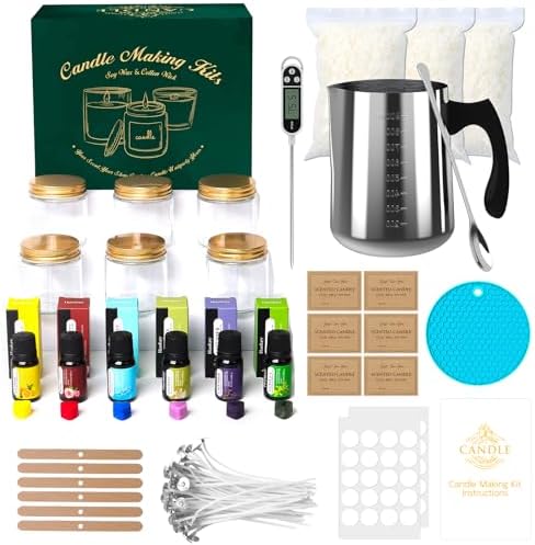 Aeraroma Candle Making Kit for Adults, Soy Candle Making Kit for Beginner - DIY Starter Candle Making Supplies with 900ml Candle Make Pouring Pot & Glass Jars, Perfect for Home Decorations by AeraromaWorldofFragrance