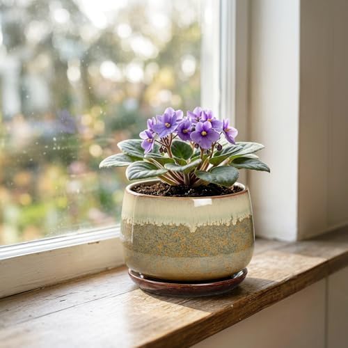 Ceramic Pots for Plants, 6 Inch Plant Pot Indoor, Brown-Beige - Image 3
