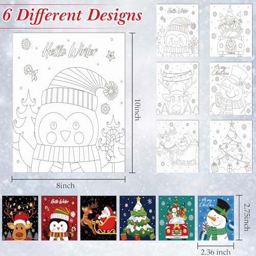 Dinifee 6 Pack Pre Drawn Canvas for Painting Pre Printed Canvas Kit 8 x 10 Inch Stretched Cotton Paint and Sip Set for Adults Couple Party Graduation Summer Date Night(Christmas Eve) - Image 3