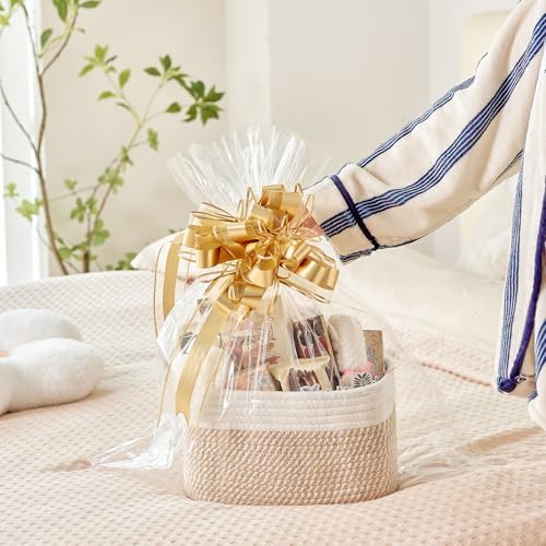 R RUNKA Small Cotton Rope Basket – Storage Bin for Organizing (10.6" x 6.7" x 6.7"), Bathroom Storage Basket for Shelf, Counter & Closet（Camel & Mixed Black） - Image 4