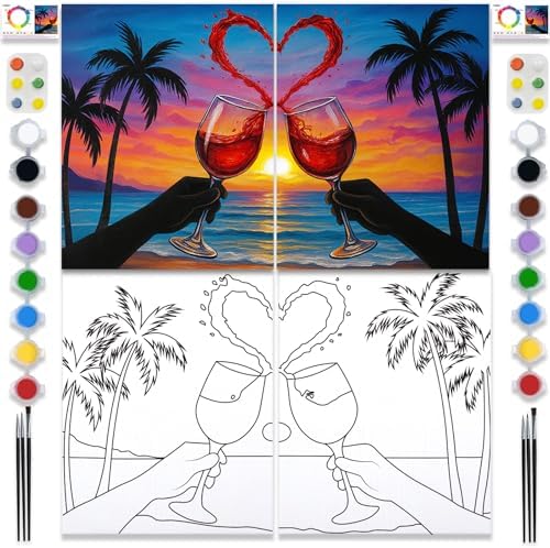 PAILIM Paint and Sip kit for Adults Seaside Pre Drawn Canvas Party Kits by PAILIM