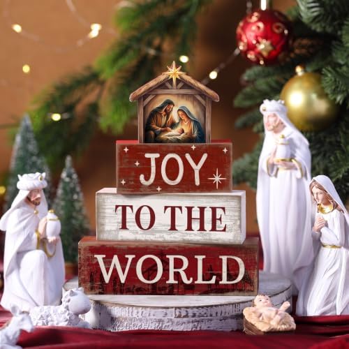 Moucuny 4 Pcs Nativity Christmas Table Decoration for Home Religious Blocks - Image 2