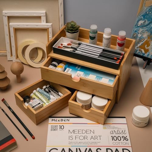 MEEDEN Bamboo Desk Organizer with Drawers: Storage Container with Shelf - Image 2