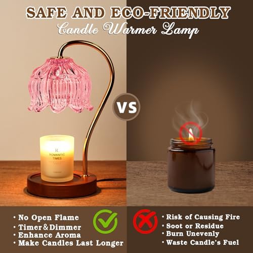 Funistree Flower Candle Warmer Lamp with Timer, Dimmable Candle Lamp Warmer, Christmas Birthday Gifts for Women Mom Her, Housewarming Home Decor, Lotus Wax Warmer for Yankee Candles - Pink Lily - Image 3