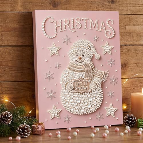 DIY Pearl Painting with Frame Christmas Creative Design Handmade Healing Home Wall Decoration Tools Included-Snowman - Image 4
