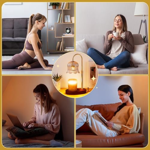 CRMILL Candle Warmer Lamp Electric Timer - Vintage Heater Candles Warming Height Adjustable Dimmable Warmers Flower Lamps No Flame Heat Warm Melt Wax Jar Modern Home - Image 7