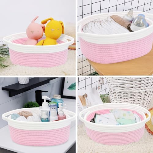 ABenkle Small Basket with Handles, Boho Decorative Rope Woven Dog Cat Toy Storage Bin Shelf Storage Organizer, Easter Christmas Gift Basket, 12"x8"x5", Pink - Image 5