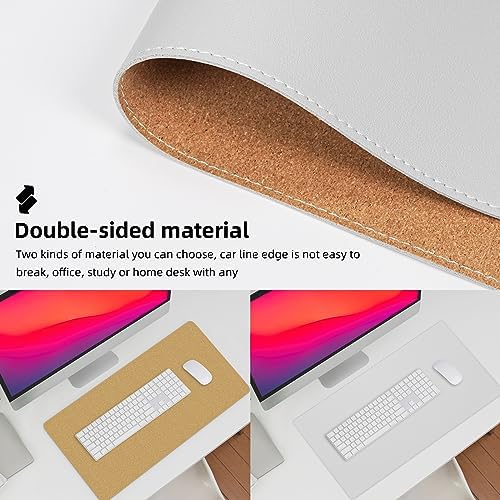 AFIING Cork Desk Mat 23.6 x 13.7, Dual-Sided Cork & PU Leather Desk Pad, Waterproof Non-Slip Desk Protector for Home Office, Study Desk & Minimalist Workspace White - Image 3