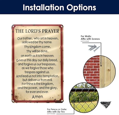 The Lord's Prayer Metal Tin Signs,Our Father Who Art In Heaven Inspirational Wall Art Christian Sign Verse Wall Sign for Home Kitchen Office Cafe Farm Yard Man Cave Decor 8x12 Inch - Image 4