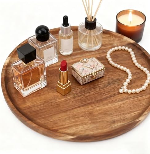 8 in Round Wooden Platter, Natural Acacia Tray, Wooden Dinner Plates, Tray Organizer, Serving Tray for Coffee Table, Home Decor, Fruit, Appetizer (8 Inch) - Image 6