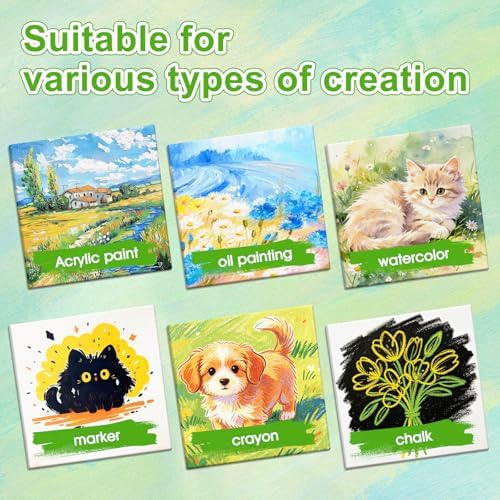 ESRICH Mini Stretched Canvas 16Pack 3x3inch, 2/5Inch Profile Art Primed Canvases for Painting, Cotton Small Professional Stretched Canvas for Kids and Art Supplies. - Image 4