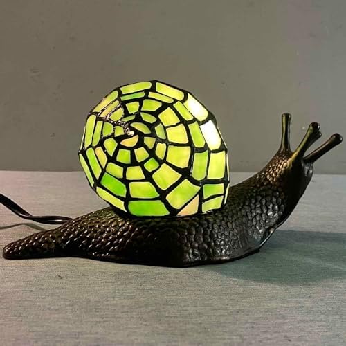 Bieye L10964 Green Land Snail Tiffany Style Stained Glass Accent Table Lamp - Image 2