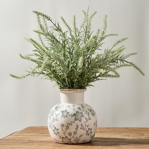 SIDUCAL Ceramic Vintage Vase, 5.91 Inch Retro Ice Cracked Chinoiserie Floral Vase, Rustic Farmhouse Vases for Home Decor, Bookshelf, Garden, Chinoiserie Decor, Tuscan Decor, Gray Floral Pattern - Image 3