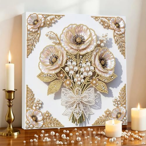 5D DIY Pearl Painting with Frame Floral Theme Handmade Healing Home Wall Decoration Creative 9.84x9.84in Tools -Flower-1 - Image 3