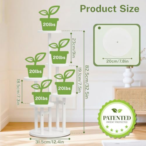 iDavosic.ly 5 Tier Wood Plant Stand Indoor Outdoor Corner Tall Shelf, White - Image 4
