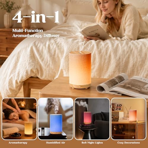 Essential Oil Diffuser with Fabric Cover & Lamp,120ml Small Portable Aroma Diffuser for Home, Ultrasonic Aromatherapy Oil Diffuser with 7 Colors LED, Auto Shut-Off, Mini Humidifier for Bedroom,Plug In - Image 4