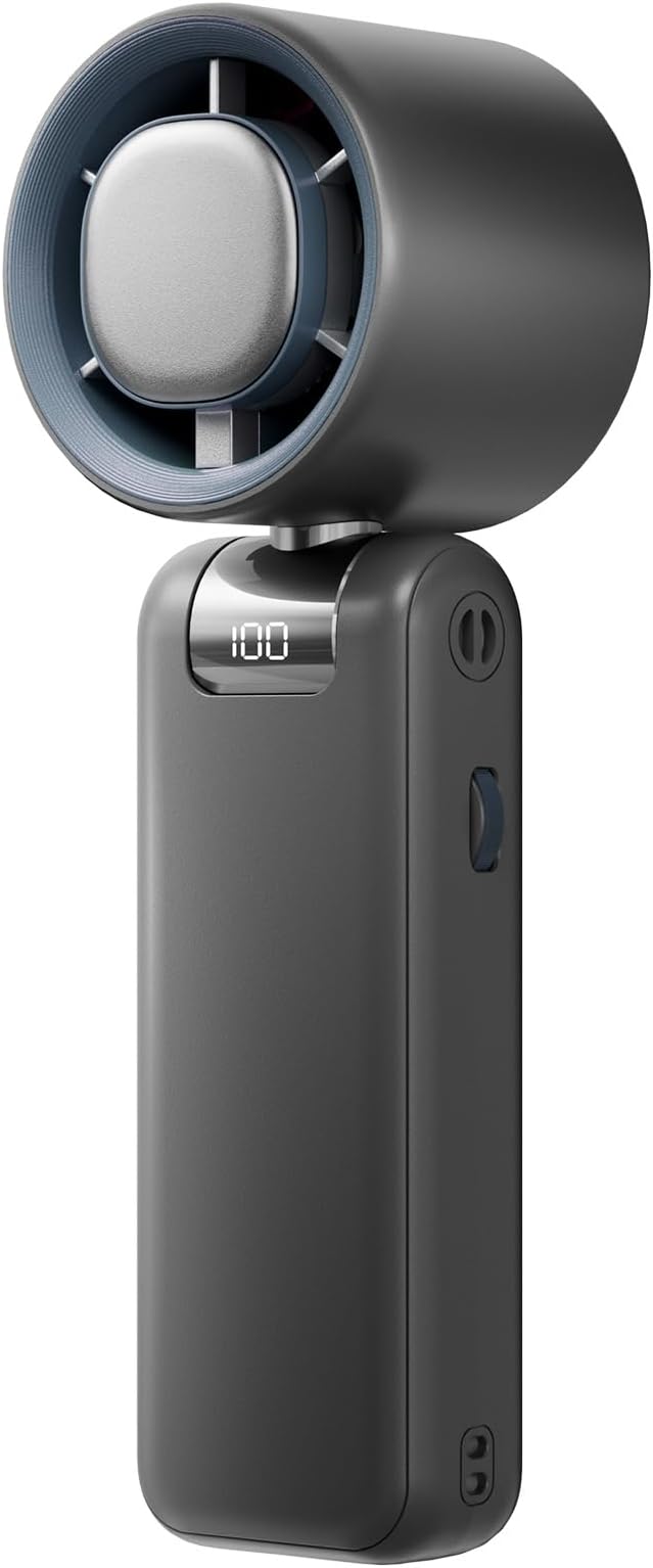 High Speed Handheld Fan, 13500 RPM Turbo Motor TEC Instant Cooling, 4000mAh Battery (3-23H) LCD Display, 3-in-1 Neck/Desk/Portable Fan for Travel Office Sports (Midnight Black)