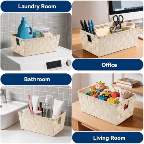 Whitmor Small Woven Storage Baskets for Shelves - Decorative Bathroom Organizer Bins with Metal Structure, Versatile Shelf Storage Solution for Home Organization & Closet (Latte) - Image 3