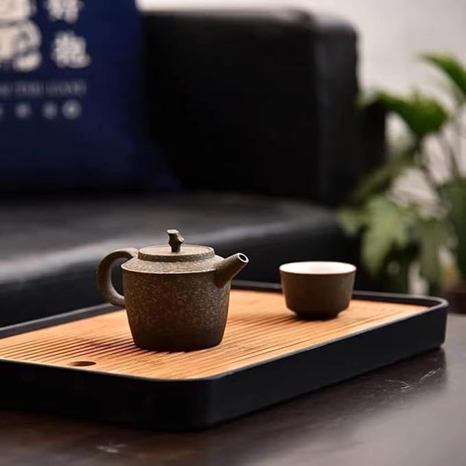 14 Inch Bamboo Chinese Gongfu Tea Tray Table Box with Water Storage for Kungfu Tea Set (Style 5 Black)