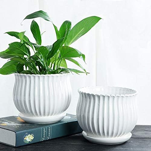 Yesland 3 Pack Ceramic Planter Pots, 3.9"/5.3"/6.7" Modern Round Flower Pots with Drainage Holes & Saucers, Small Indoor Planters for Succulent Cactus, Home Decor Gift - Image 2