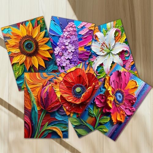 Oil Painting Flowers 6 Pack DIY Paint by Numbers Kits for Adults Sunflower Poppy Lavender Lily Flower Acrylic Paint Number Painting Kits on 8x12 Inch Canvas without Frame Floral Home Wall Decor - Image 4
