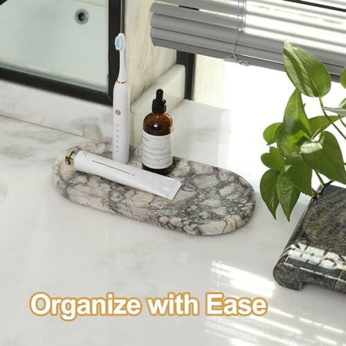 Koville Turkish Natural Travertine Tray, 12"x6" Vanity Decorative Tray for Countertop Organizer, Catchall Tray for Perfume, Candles, Jewelry Dish - Image 4