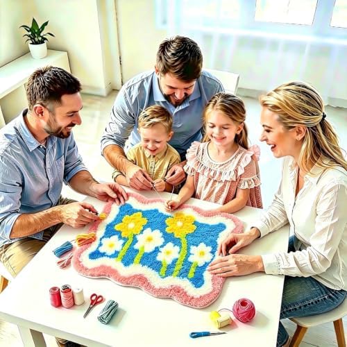 MeoobkCraft Latch Hook Kits for Adults Beginners, Pre-Printed Floral Latch Hook Rug Kit, Aesthetic Wavy Border Flower DIY Rug Craft Kit for Home Decor 20.47 x 14.96 in - Image 3