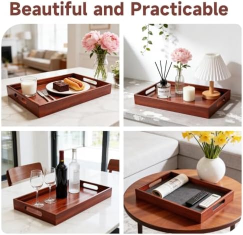 17 x 12 Inch Acacia Wood Large Serving Tray with Handles - Image 5
