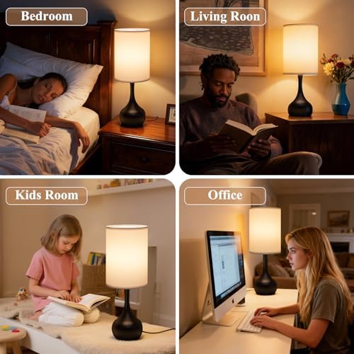ONEWISH Touch Bedside Lamp for Bedroom, 3-Way Dimmable Table Lamps for Nightstand, White Fabric Shade Desk Lamp for Kids Reading, Living Room, Home Office - Image 5