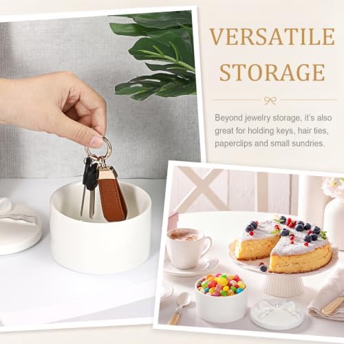 Hipiwe Ceramic Jewelry Box with Bow-knot Lid, for Nightstand Vanity Decor - Image 5