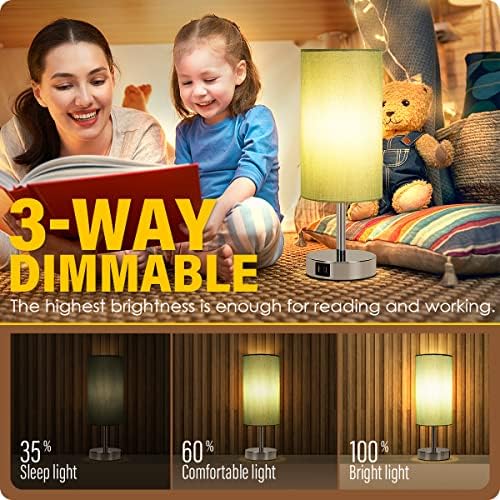 Yarra-Decor Bedside Lamp with USB Port - Touch Control Table Lamp for Bedroom 3 Way Dimmable Nightstand Lamp with Round Denim Fabric Shade for Living Room, Dorm, Home Office (LED Bulb Included) - Image 3