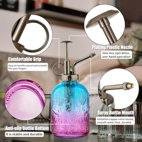 35 oz/1000 ml Metal Indoor Small Watering Can with Long Spout for House Plants Decorative, 12 oz/360 ml Glass Plant Mister Spray Bottle for Bonsai Garden Flowers - Image 3