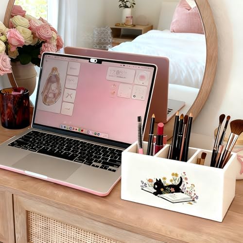 Black Cat Pen Holder, Book Lovers Reader Gifts Pencil Holder for Desk, Black Cat Lovers Gifts for Women, Floral Book Wooden Box Sign Decorations for Reading Room Corner Nook Desk Tabletop - Image 5