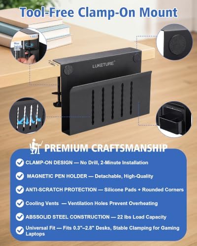 LUKETURE Desk Side Storage Laptop Holder No Drill Clamp On Organizer - Image 6