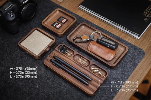 MUUJEE Engraved Wooden Desk Organization 4 Piece Set - for Desk Accessories Work Professional Office Teacher Dad Wood Tray Rustic Minimalist Organizer Pens Pencils Sticky Notes - Image 4