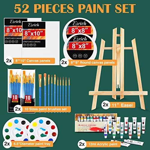 ESRICH Acrylic Paint Canvas Set, 52 PCS Painting Supplies Kit - Image 2