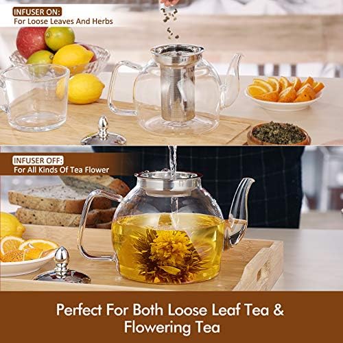 HIWARE 1000ml Glass Teapot with Removable Infuser, Stovetop Safe Tea Kettle, Blooming and Loose Leaf Tea Maker Set - Image 5