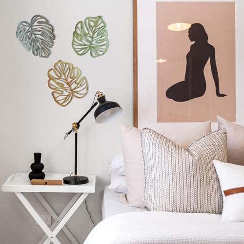 Palm Leaves Wood Wall Decor , 3Pcs Tropical Wall Art Jungle Decor, Wooden Natural Leaves Plant Wall Decor, Vintage Tropical Plant Plaque for Home Living Room Kitchen Bedroom Bathroom & Garden, Yellow&Blue&Green - Image 4