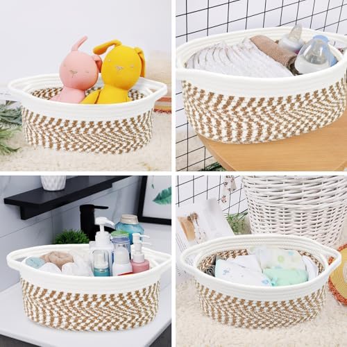 ABenkle Small Basket with Handles, Boho Decorative Rope Woven Dog Cat Toy Storage Bin Shelf Storage Organizer, Easter Christmas Gift Basket, 12"x8"x5" - Image 6