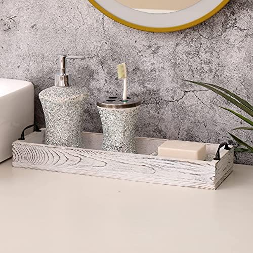 Rustic Wooden Serving Trays Rectangular with Handle,Ottoman Tray for Living Room 16 Inch Long for Serving Wine(whitewashed) - Image 5