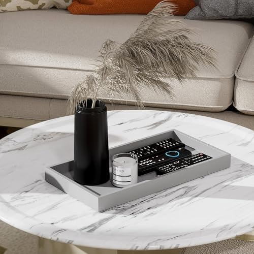 ZHWS Bathroom Vanity Tray for Countertop Perfume Makeup Jewelry Candle Decor, Kitchen Tray for Soap Dispenser Spice Salt, Large Tray for Toilet Tank Paper, Serving Nightstand Silver 13”x6.5” - Image 6
