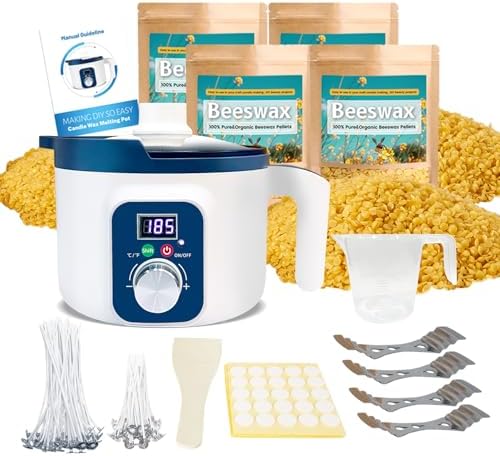 Handnatur Beeswax Candle Making Kit for Adult, 4lb Wax for Candle Making, Including Organic Beeswax with Digital Wax Melter, Cotton Wick, Wick Stickers by HandNaturWaxMeltingPotKit